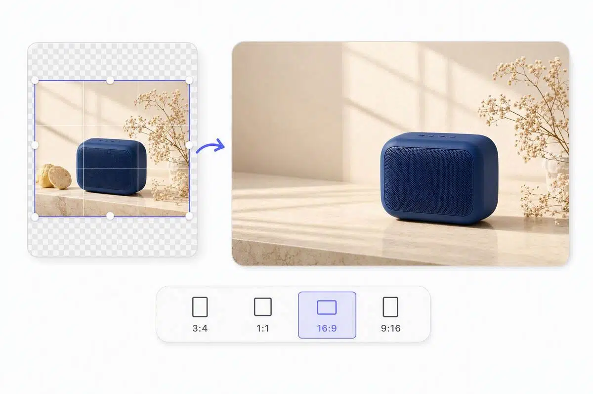 AI Image Resizer creating copy-ready space beside a product creator