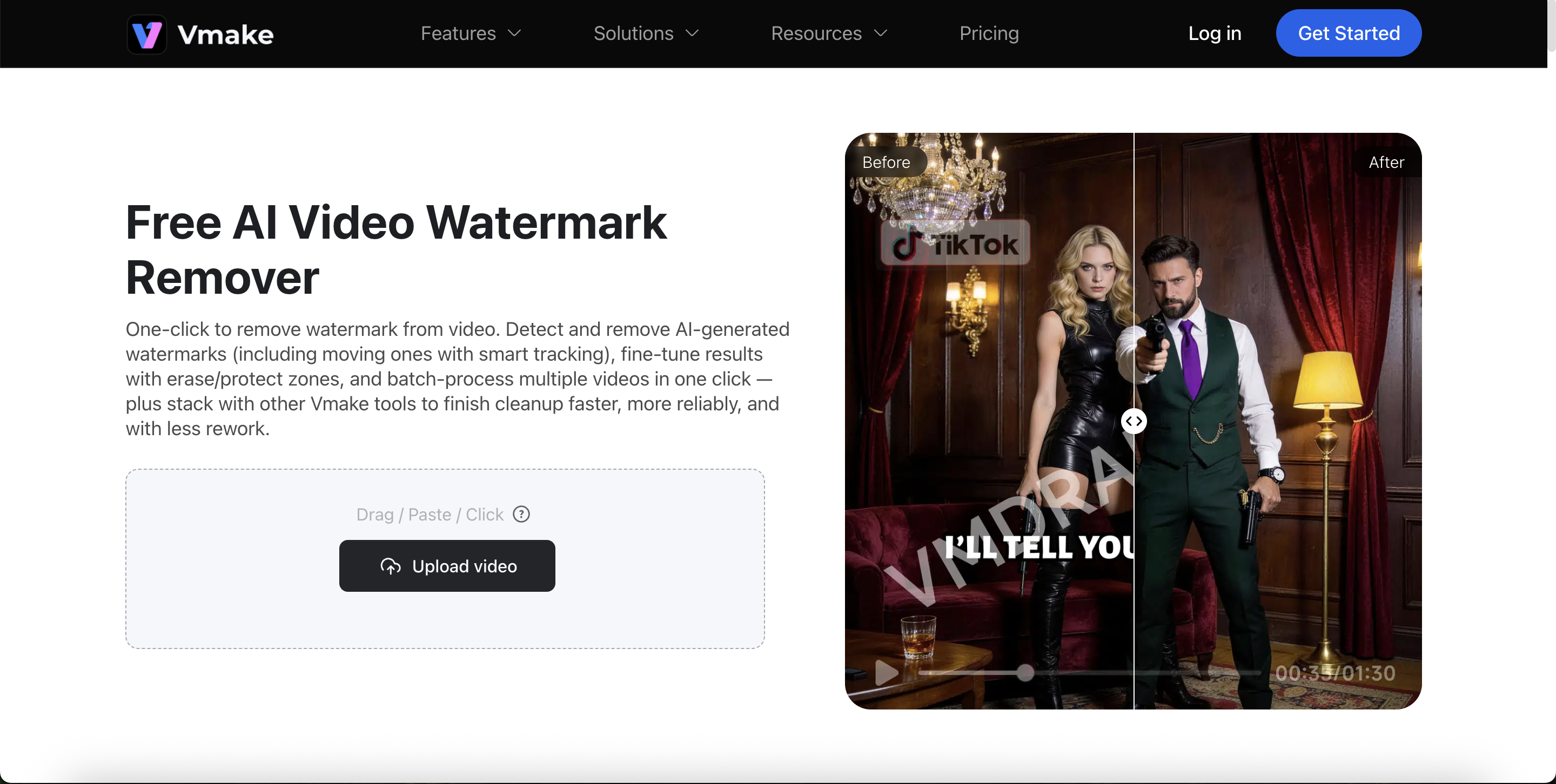 AI watermark removal process on VMake