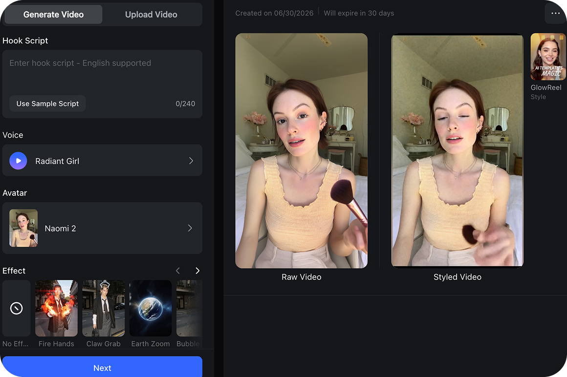 Script, avatar and voice in one step