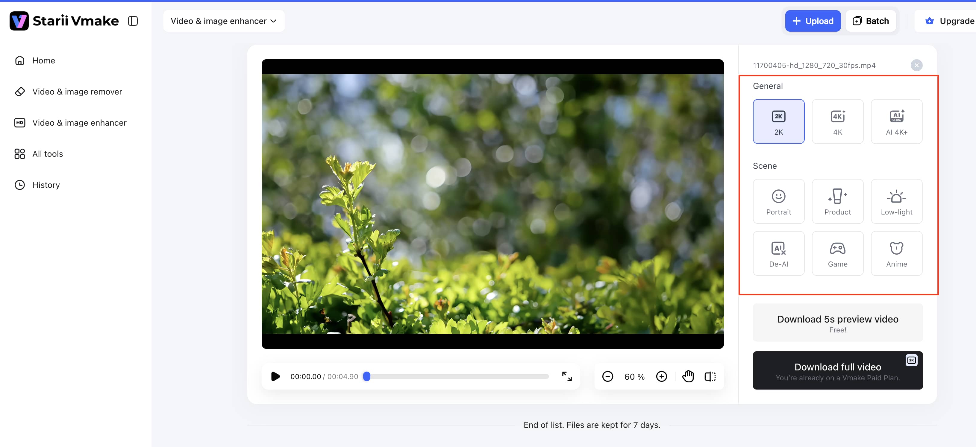 Select enhancement settings