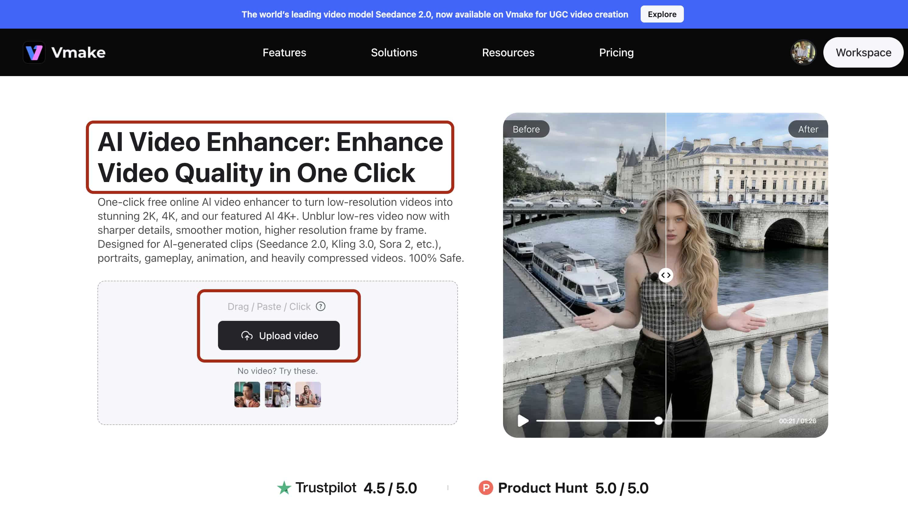 Upload your video now and see how much cleaner it can look in just a few clicks