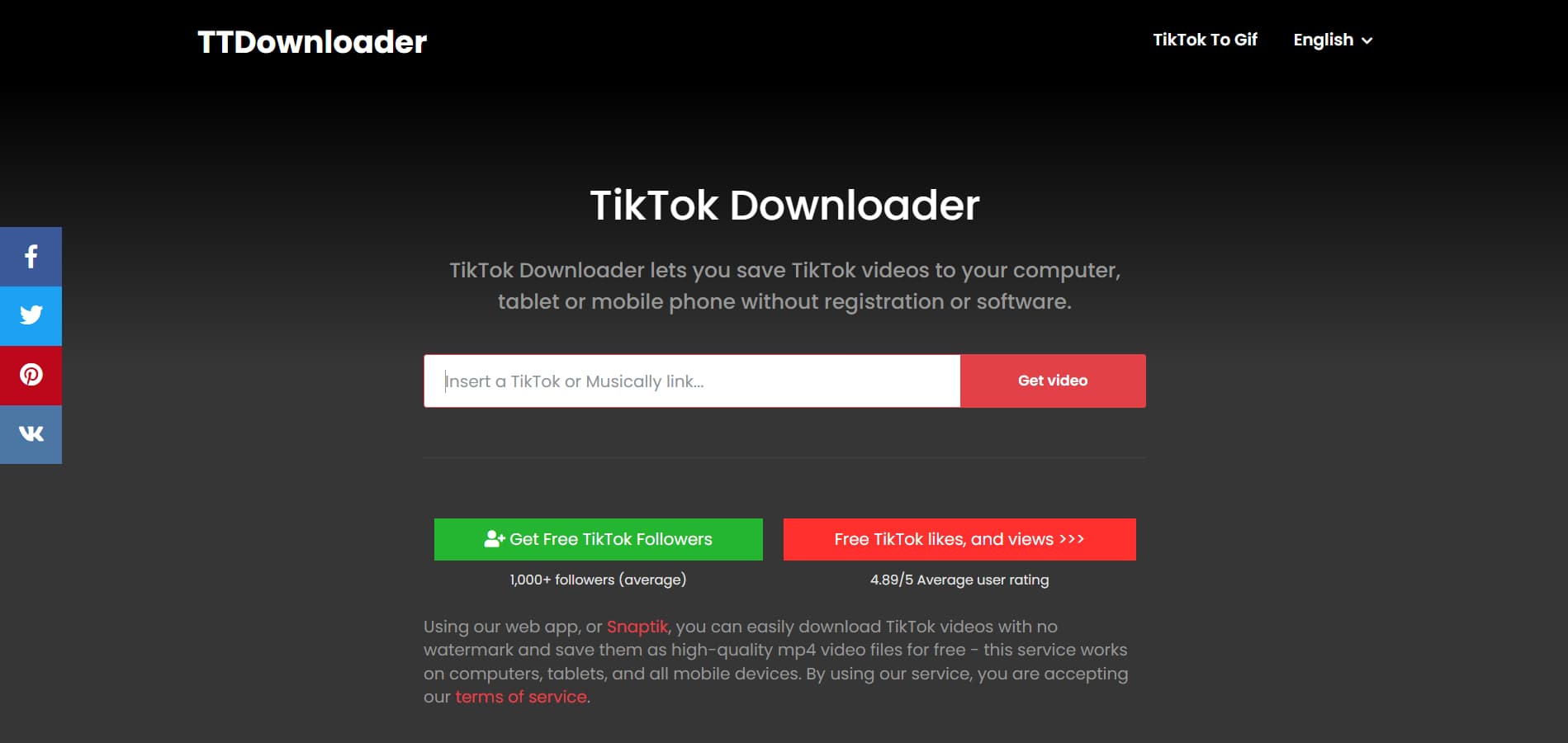 TT Downloader interface