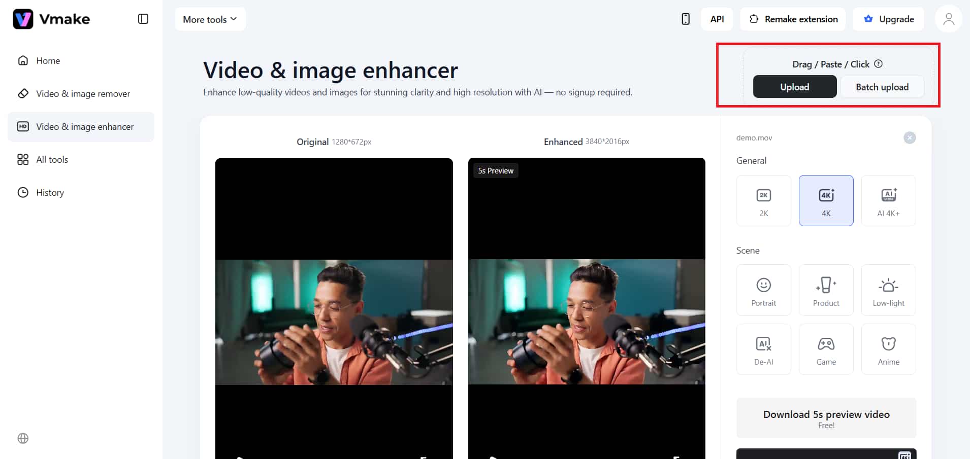 Upload the video