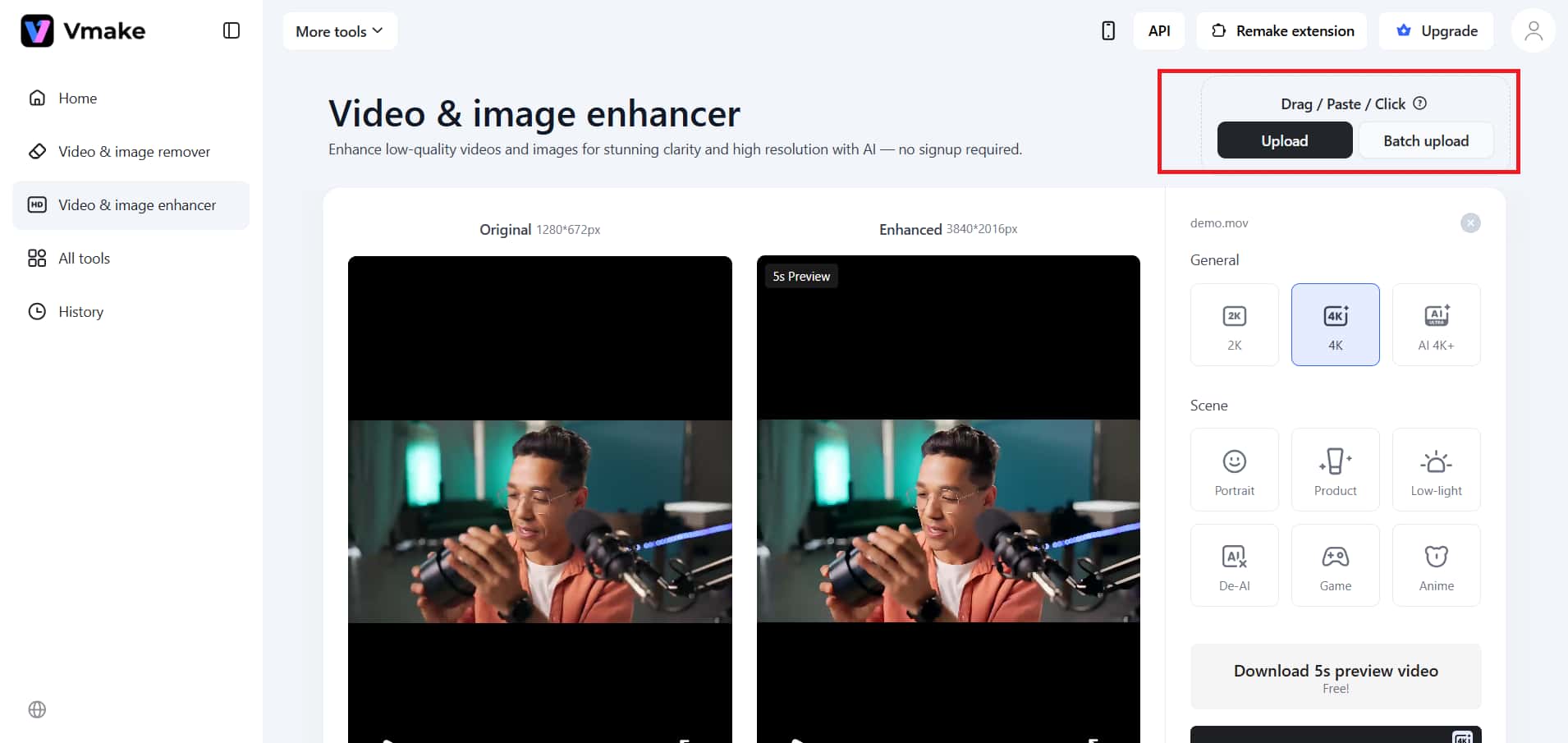 Upload the video