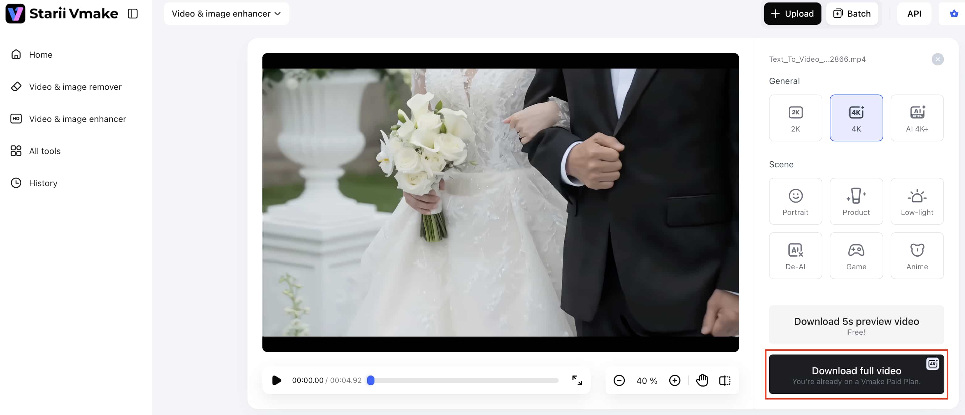 Download the enhanced video in high quality