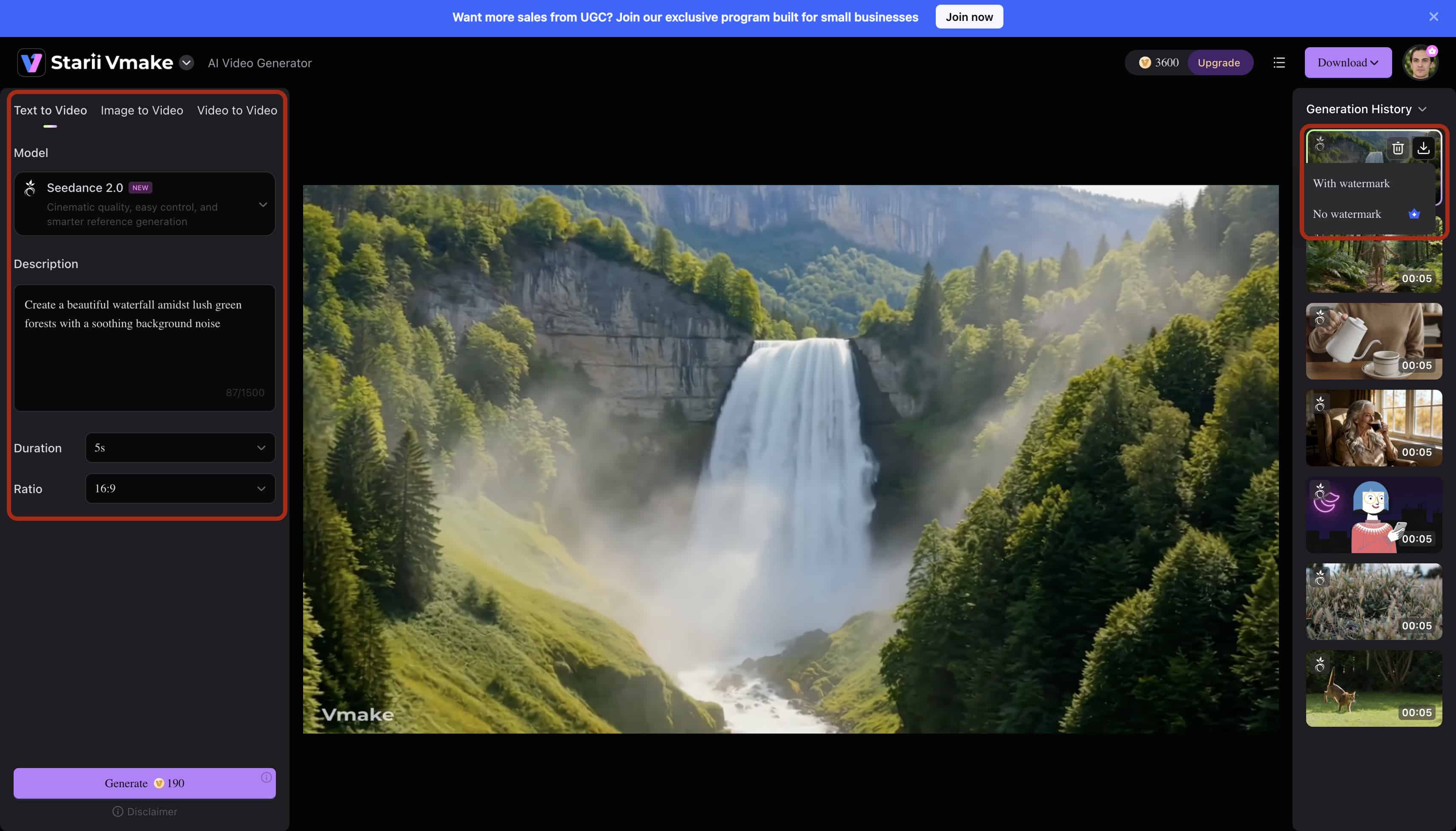 Download the completed high resolution video by clicking the export option on the top right corner of the file