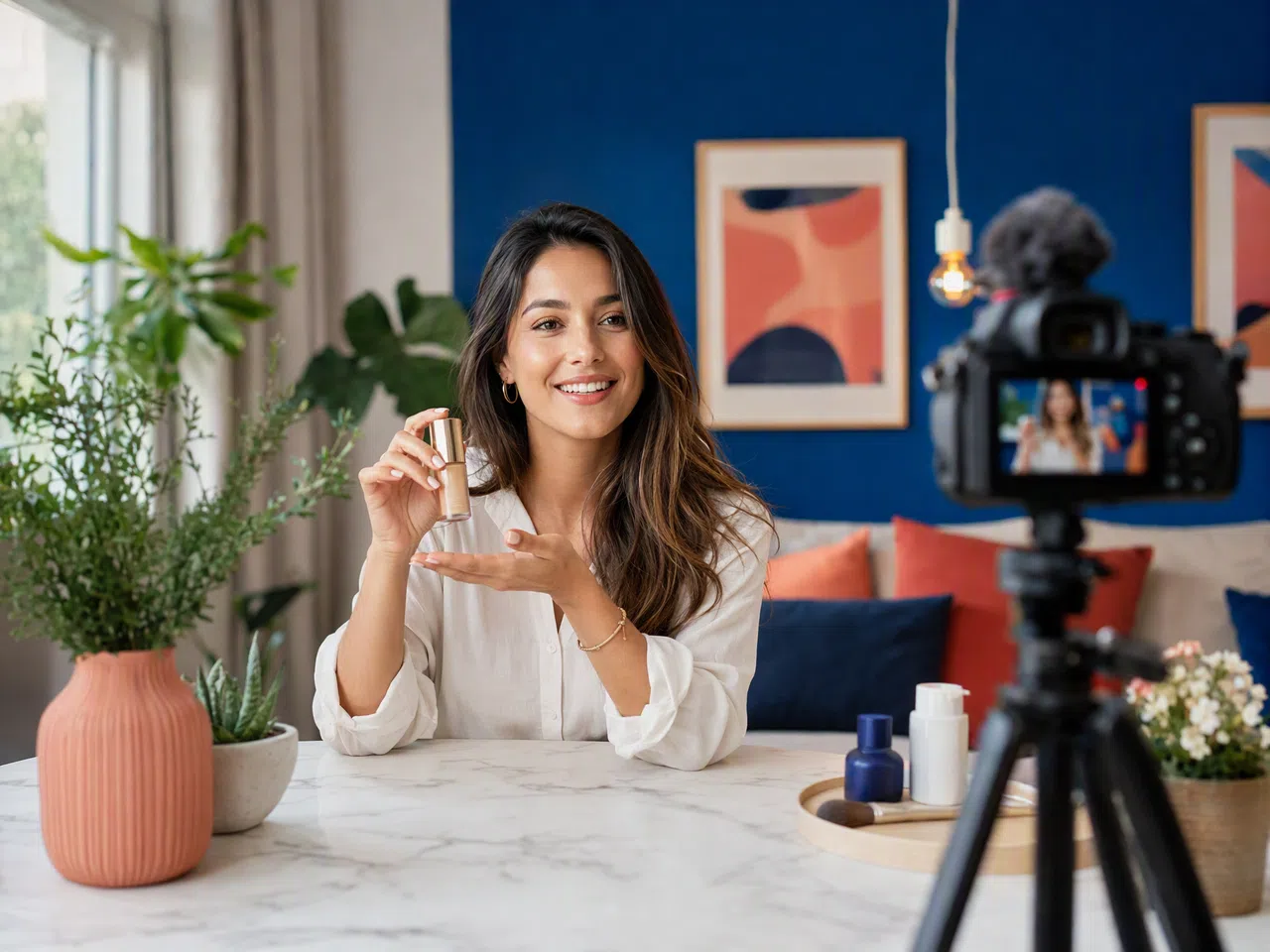 Creator recording a product video for social media