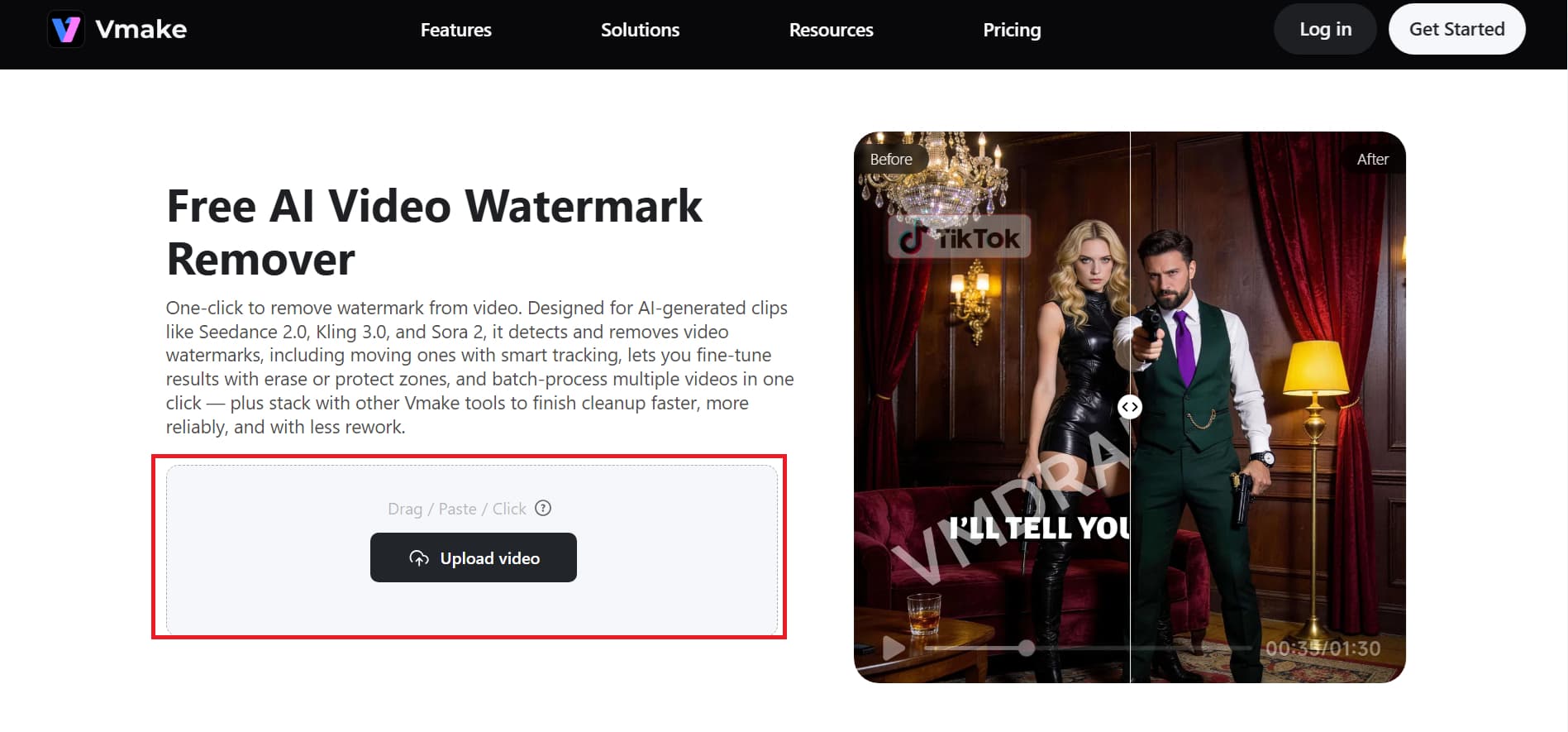 Use Vmake AI to remove video watermark seamlessly