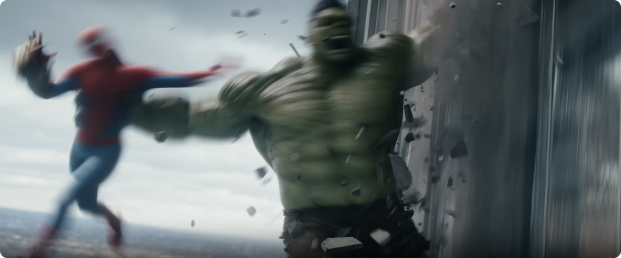 Spider-Man and Hulk collide during the action sequence