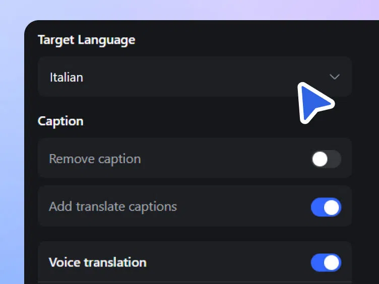 Choose your target language and generate
