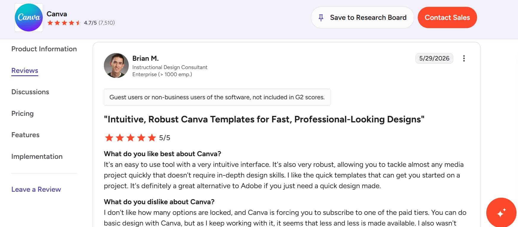 Canva review G2