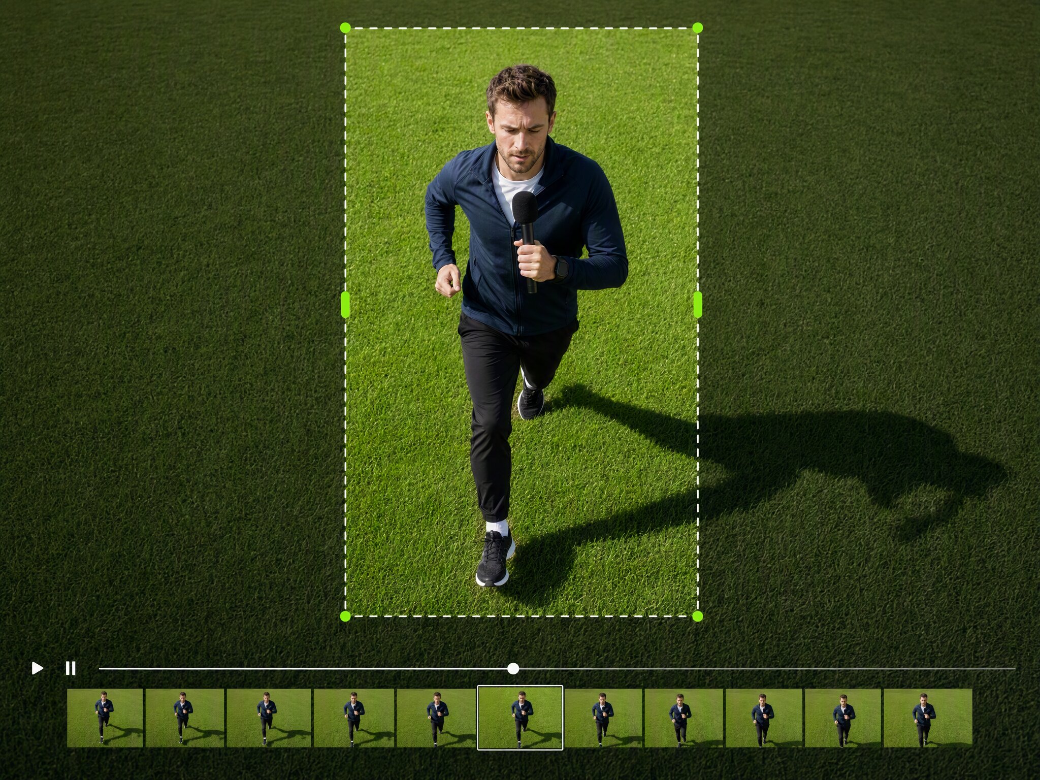 AI video expansion preview showing a runner with more space around the subject