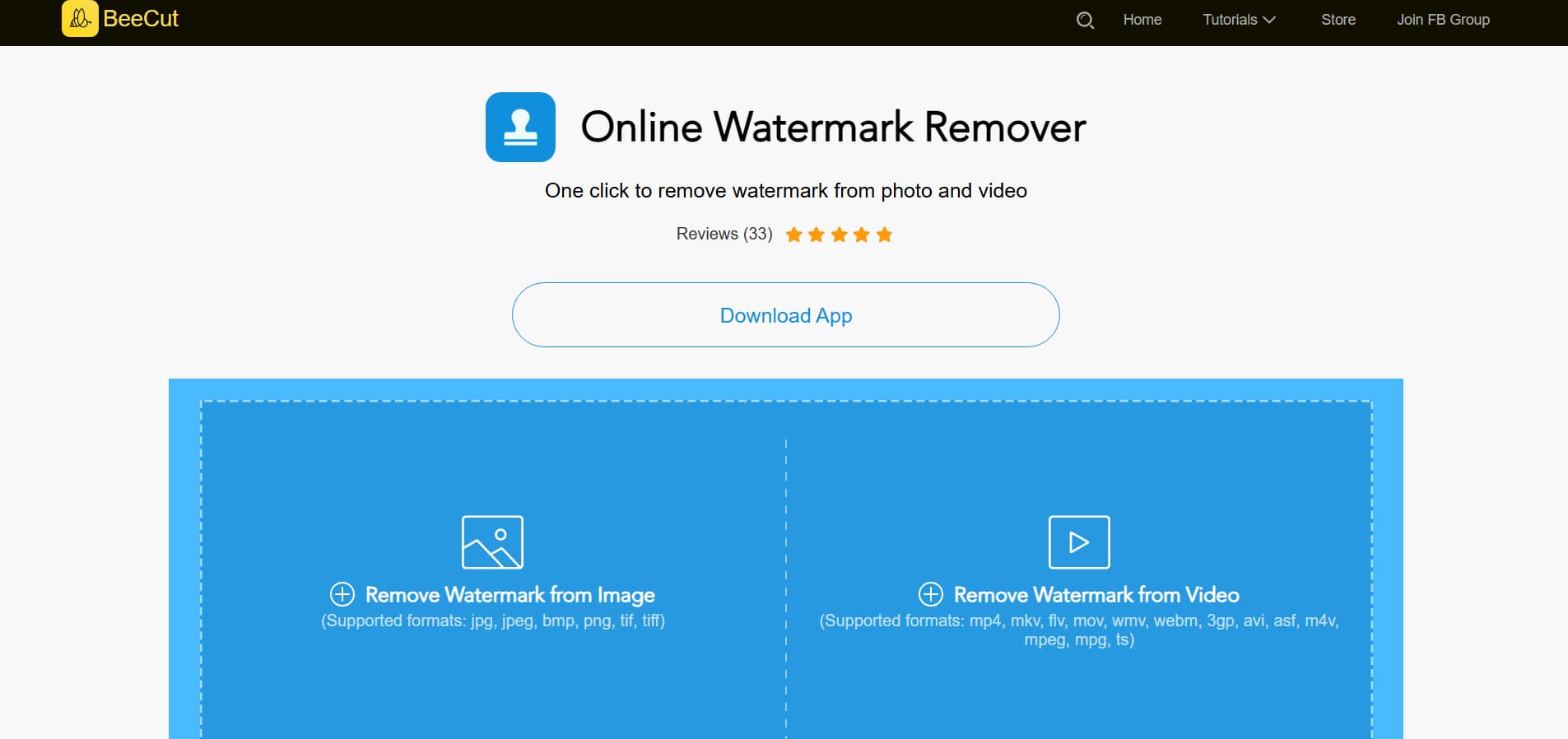 BeeCut Online Watermark Remover homepage