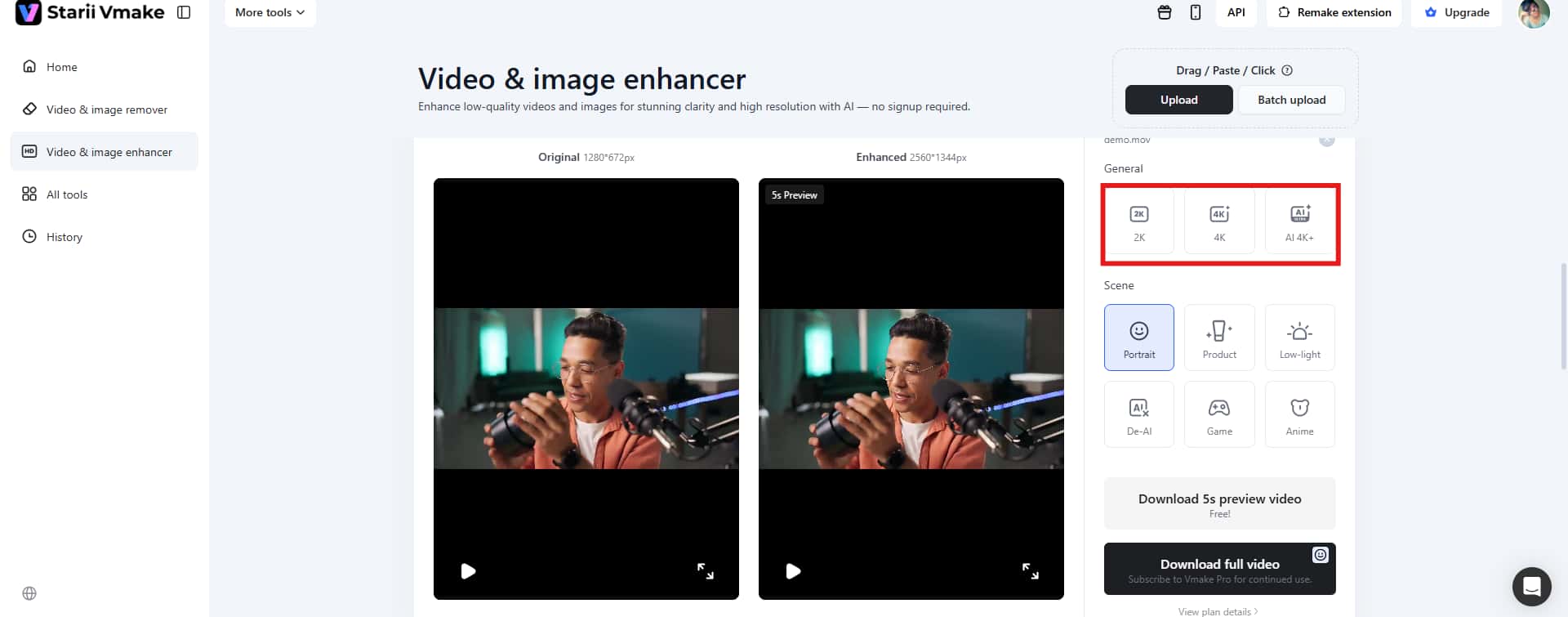 AI enhances the video automatically