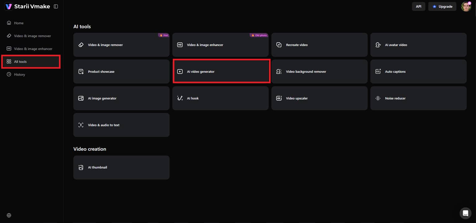 Open the AI video generator