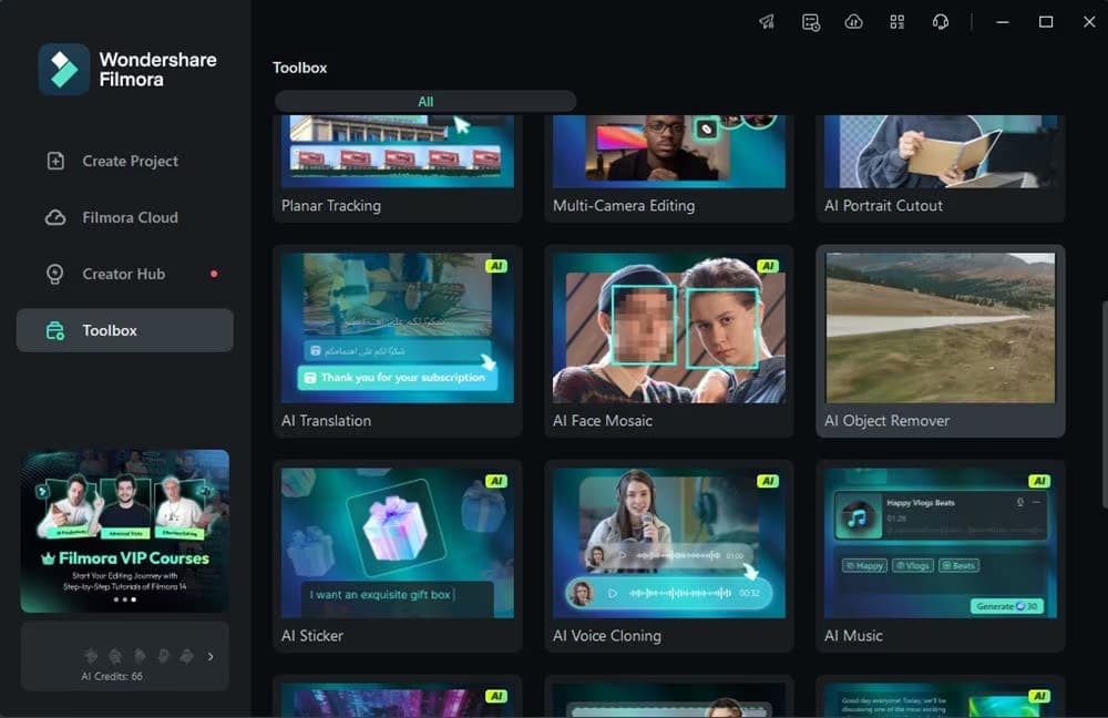 Launch Filmora and choose AI Object Remover