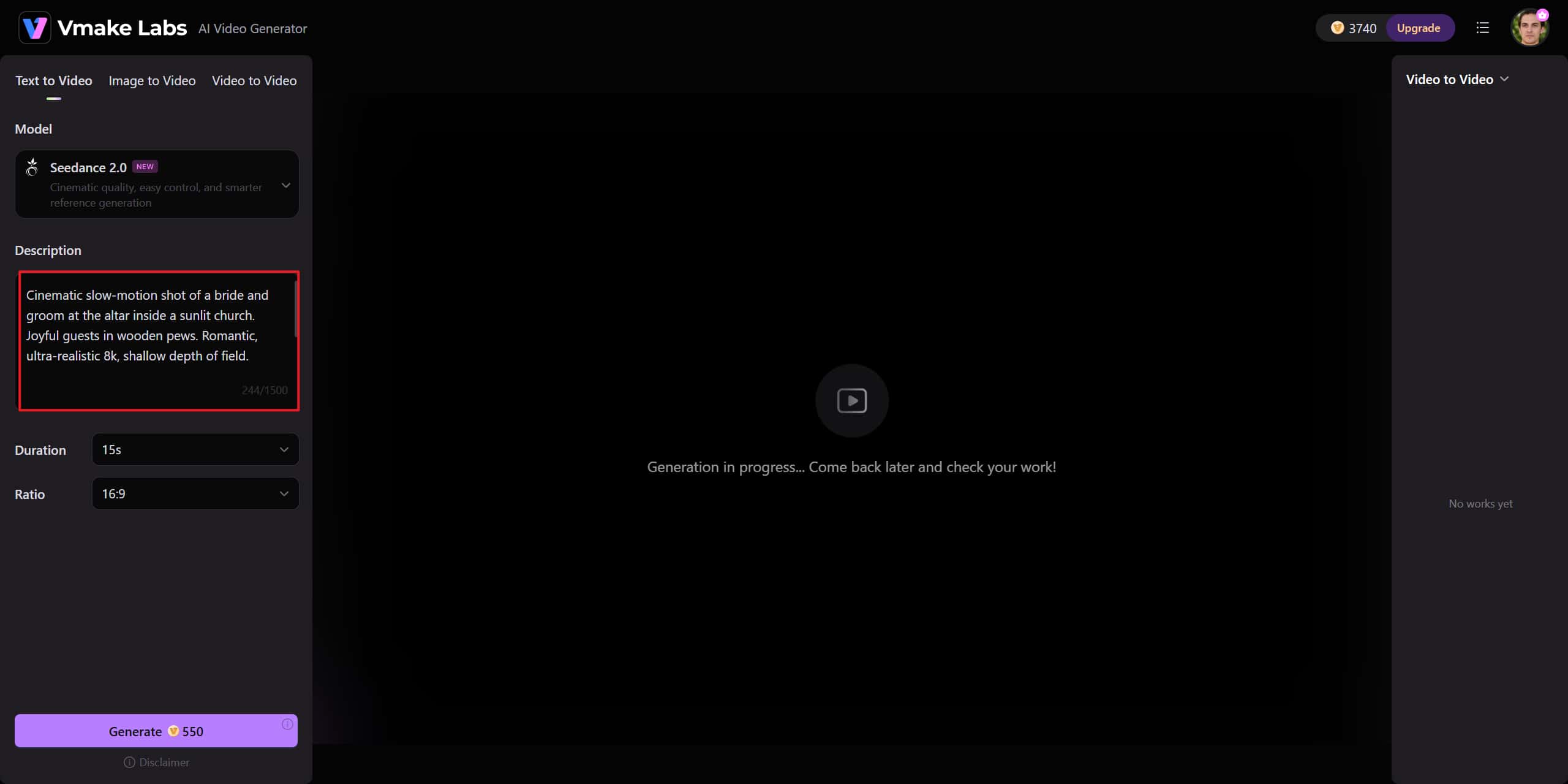 Open Vmake Video Generator & Enter prompts