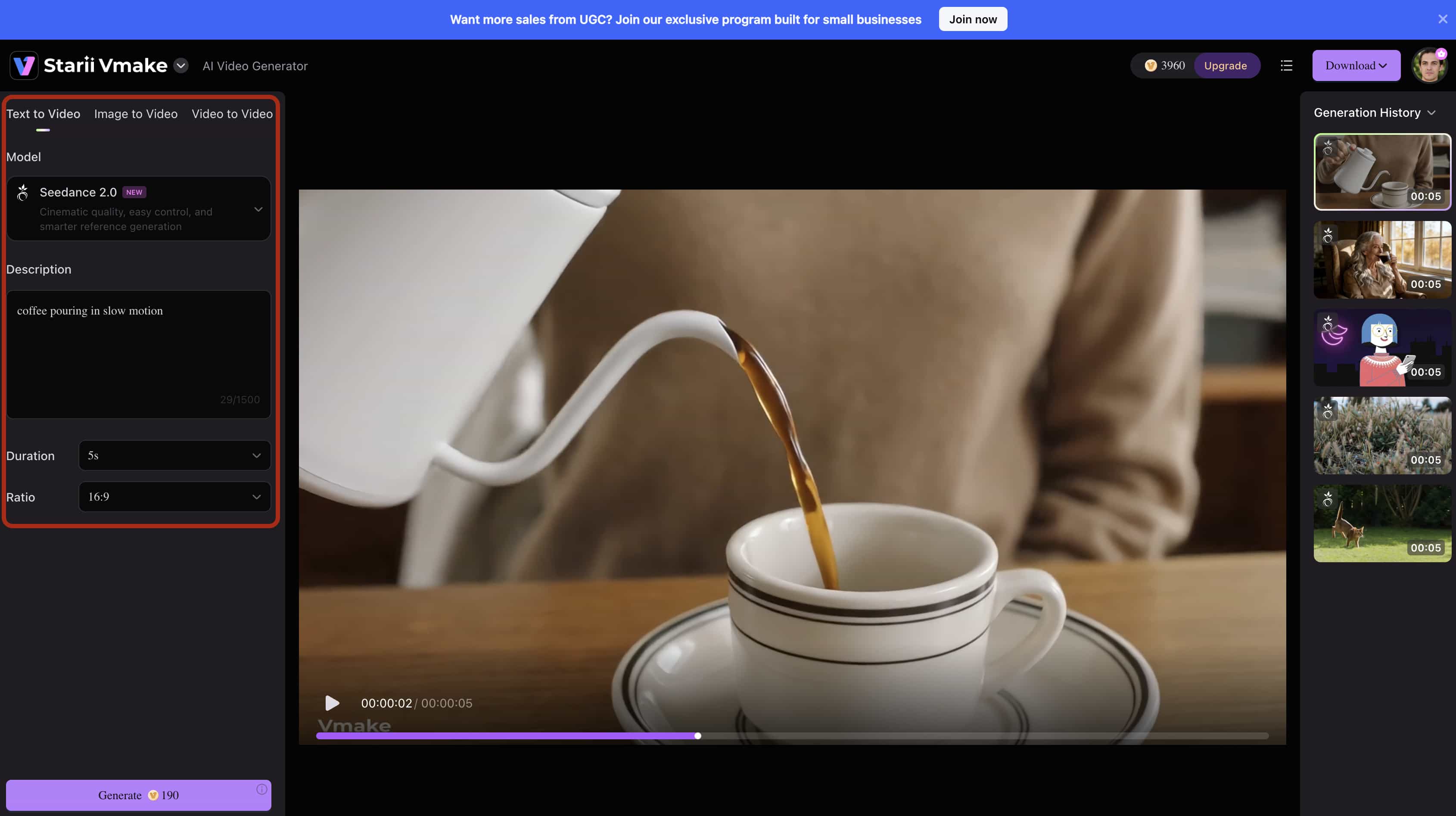Structure the AI generated video to manage the pacing of the video clip