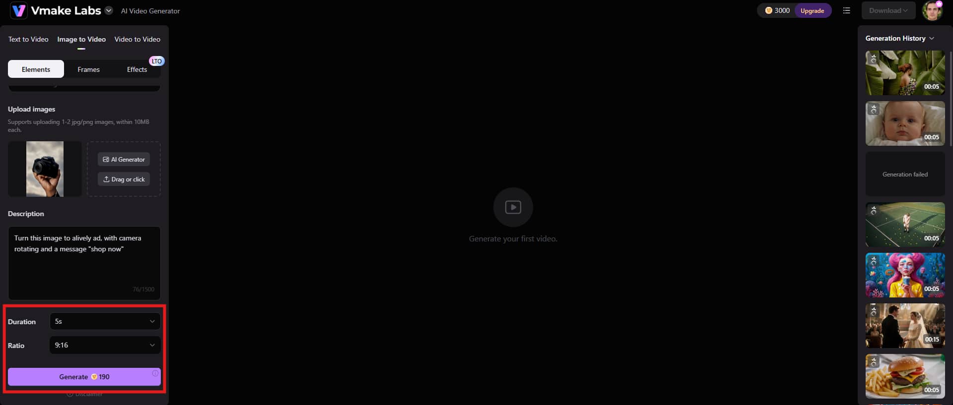 adjust settings and generate