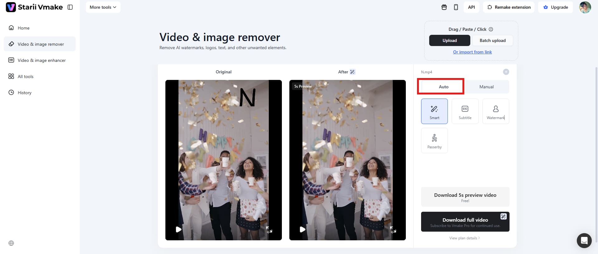 removes watermark automatically