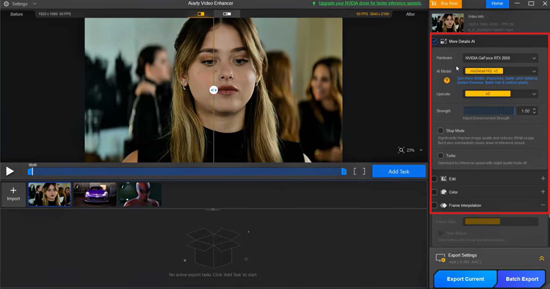 adjust settings to enhance a video