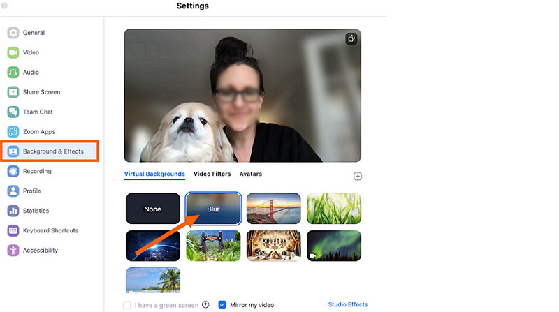 select background in zoom
