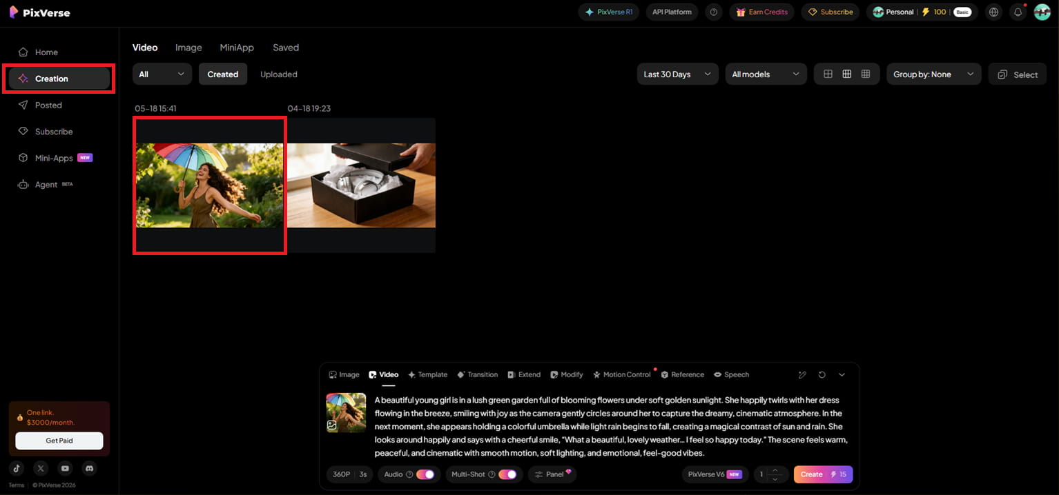 Preview your generated video in the ''Creation'' tab