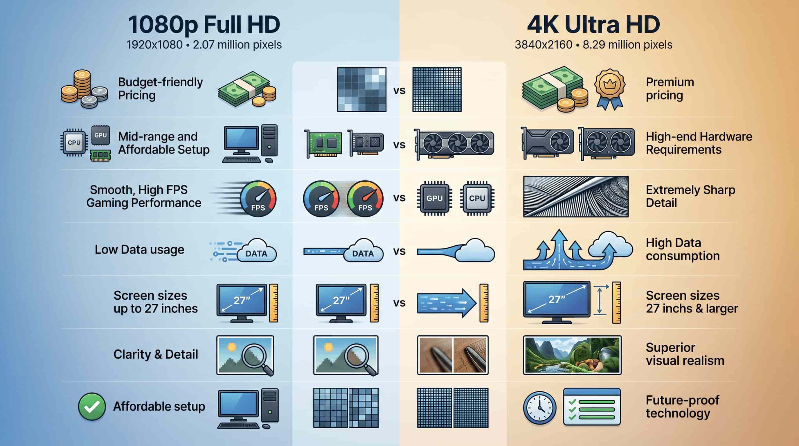 1080p vs 4K resolution comparison chart.