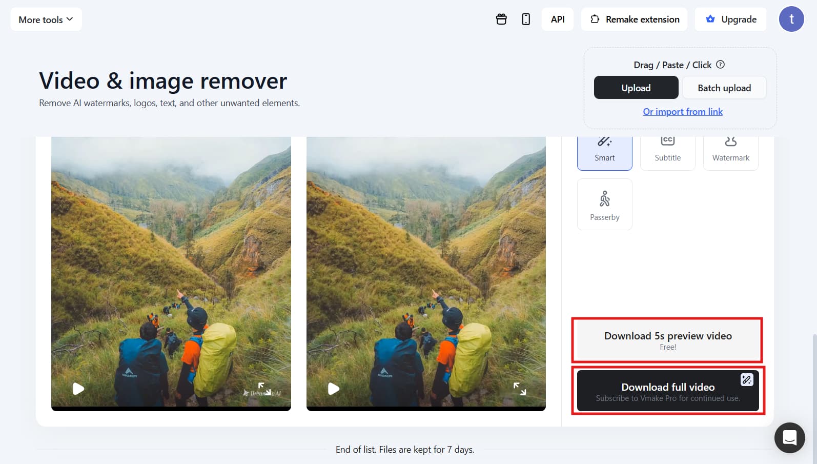 Downloading the watermark-free video in Vmake