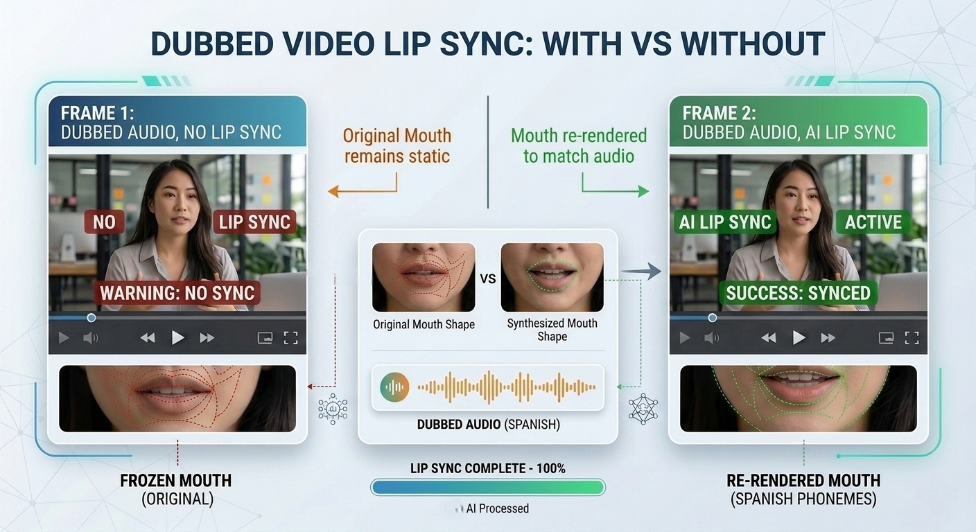 comparison of dubbed video with and without lip sync