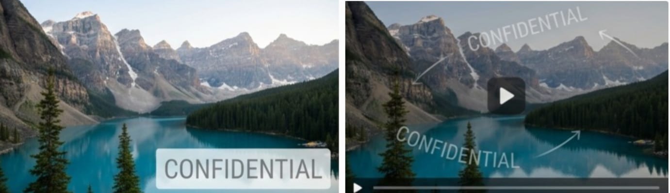 Static watermark fixed in the corner vs. animated watermark in motion