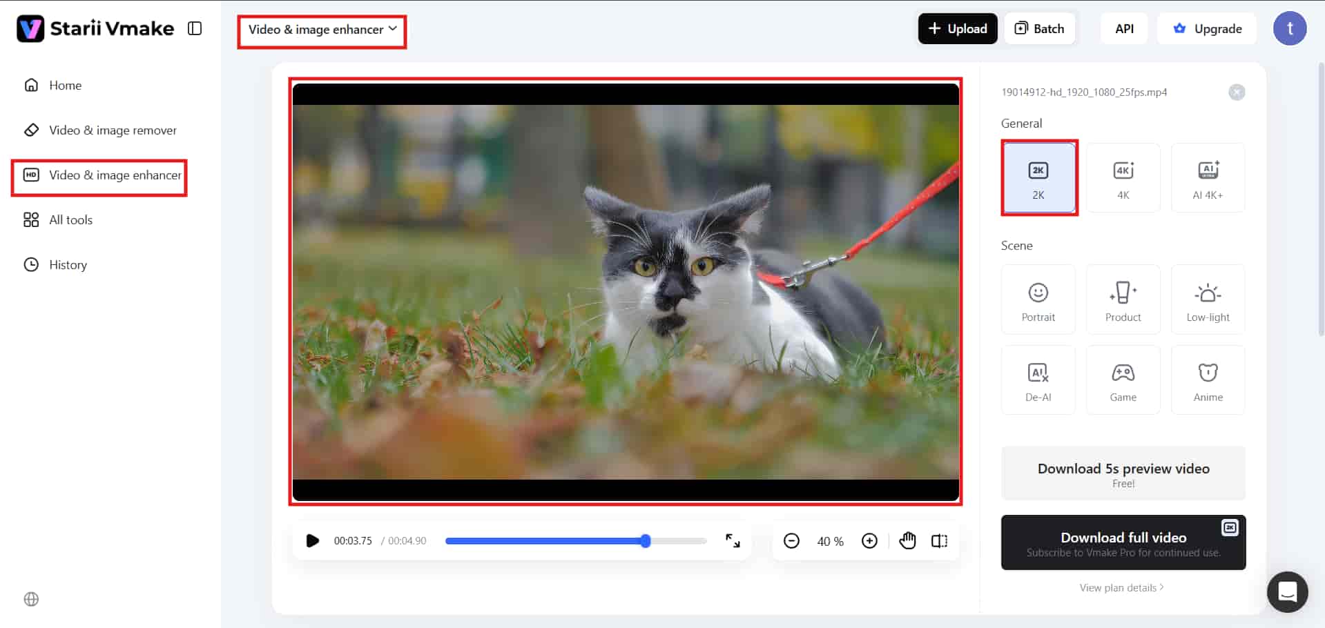 Selecting 2K and 4K enhancement settings