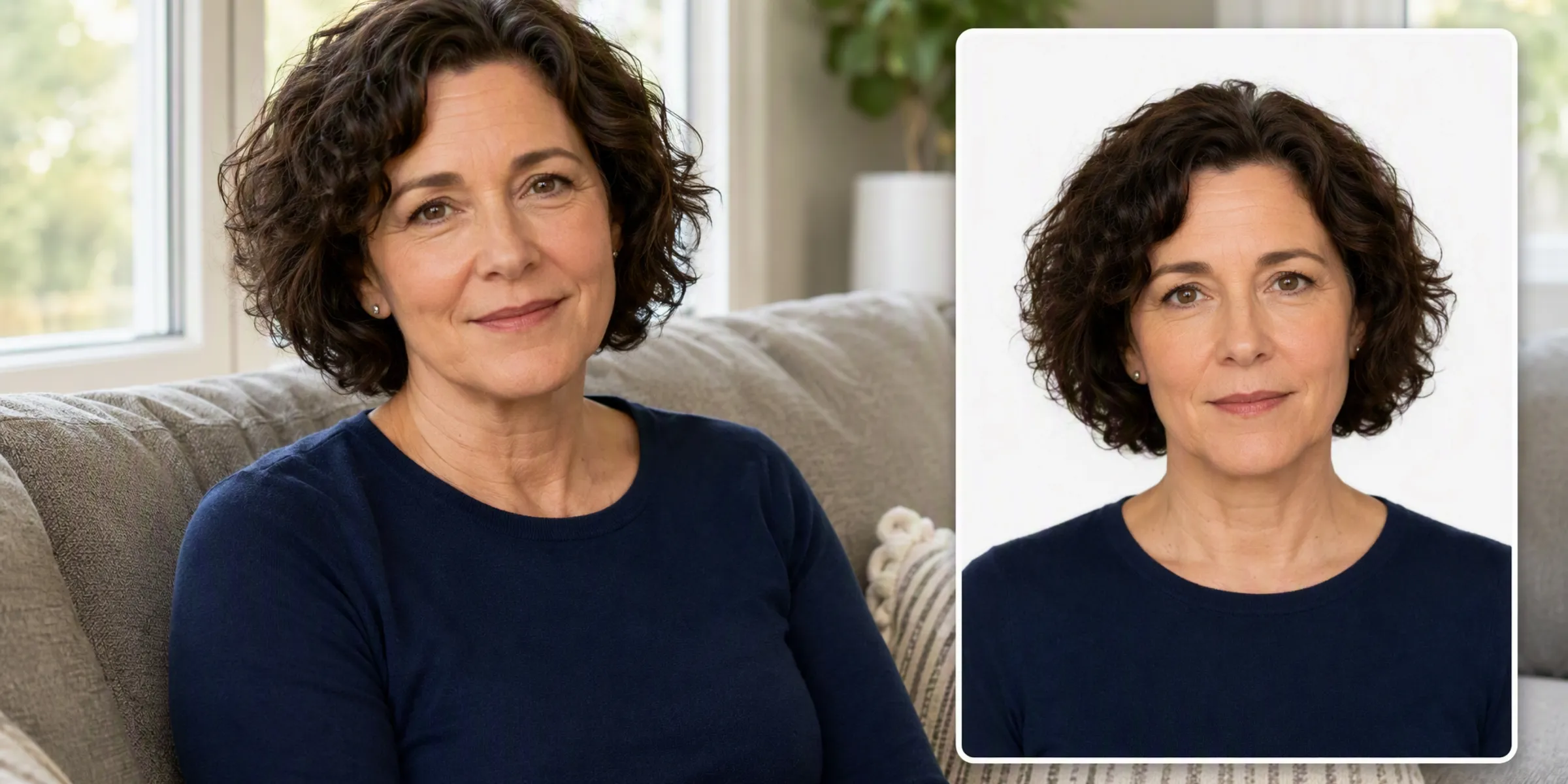 Woman portrait transformed into a passport photo