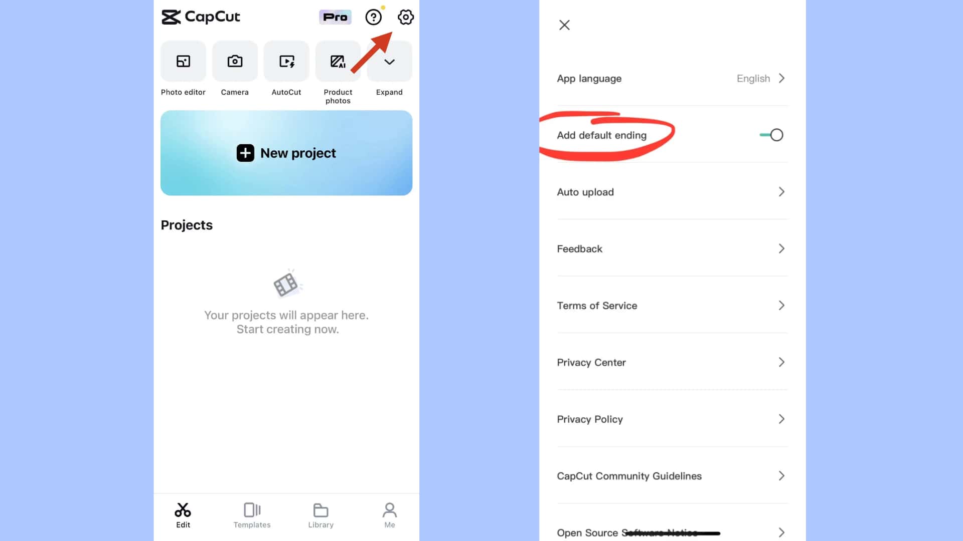 Disable the ending watermark in CapCut