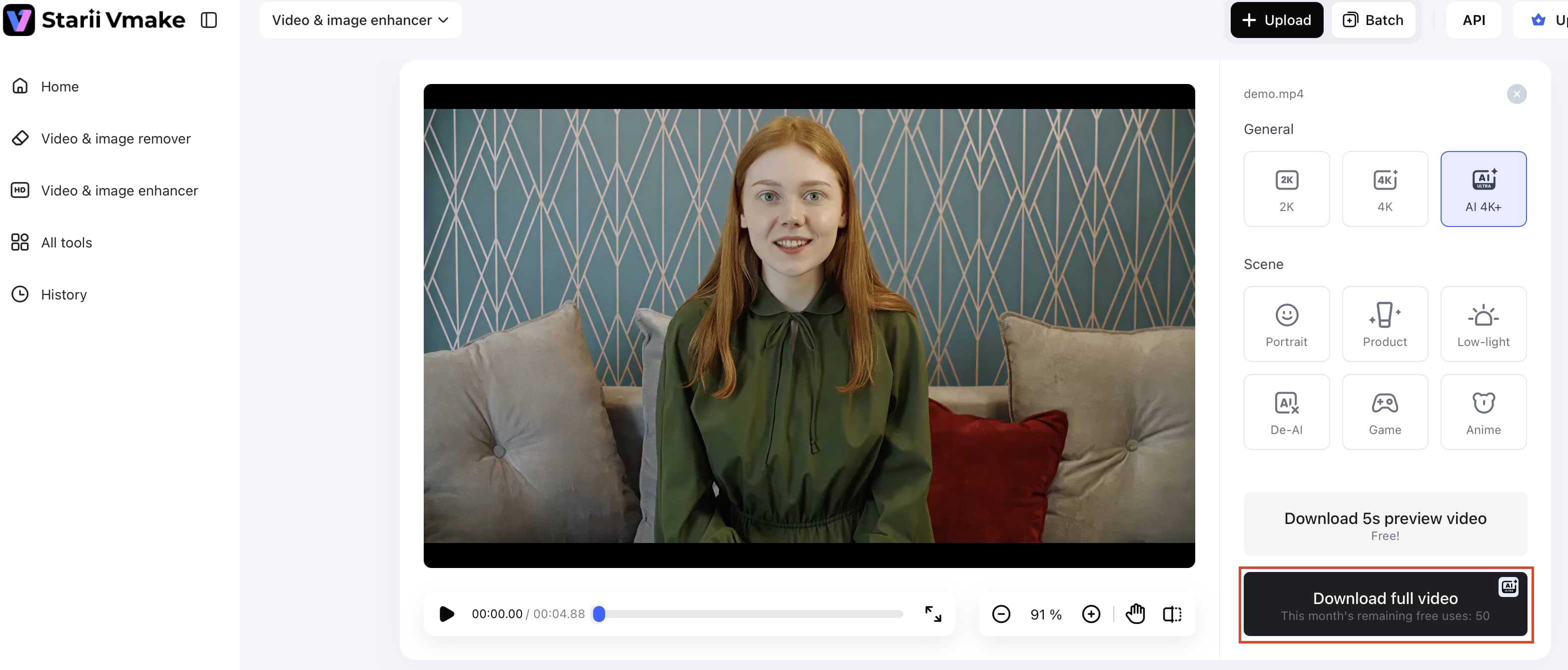 Download the enhanced video