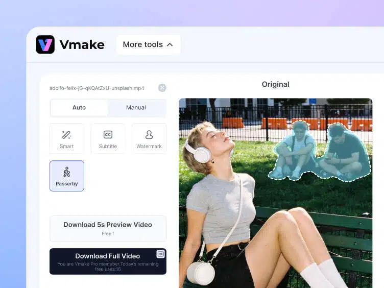Vmake AI detects and removes people from videos and photos