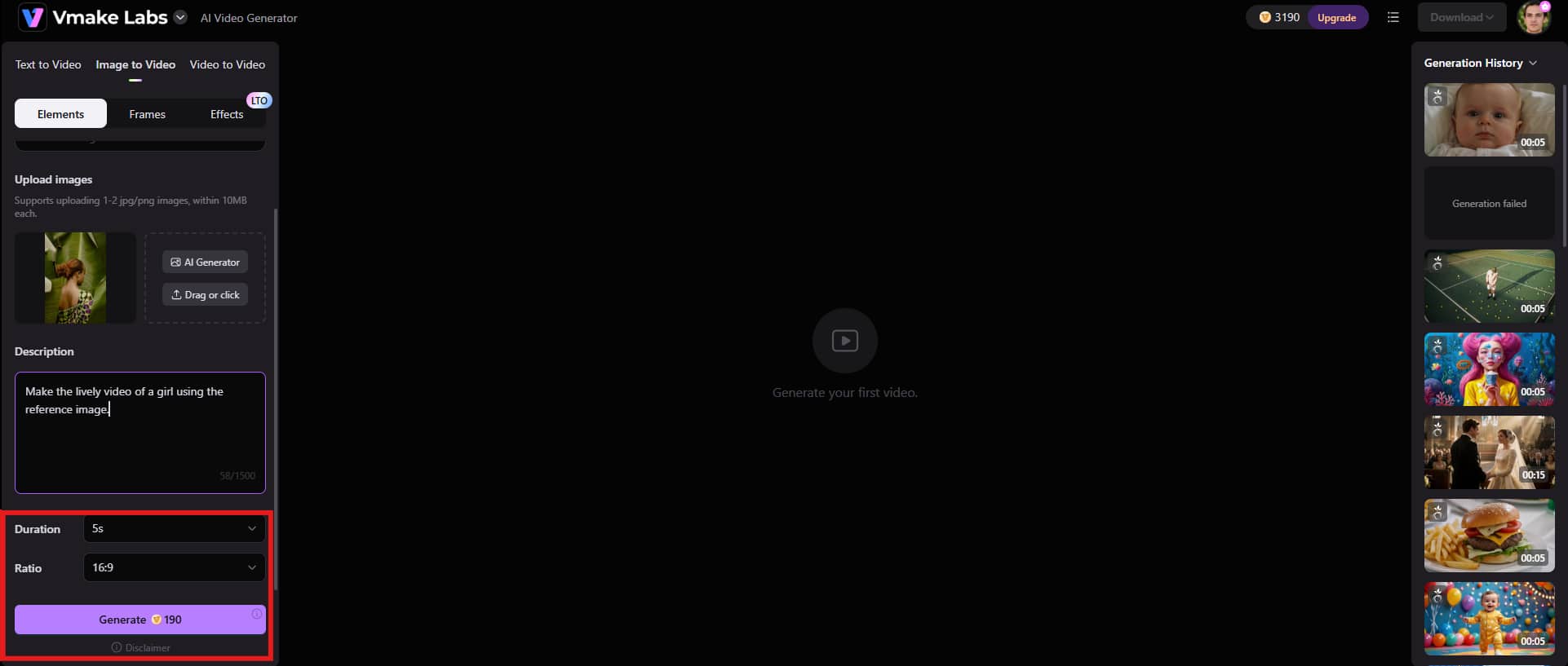 adjust settings and generate
