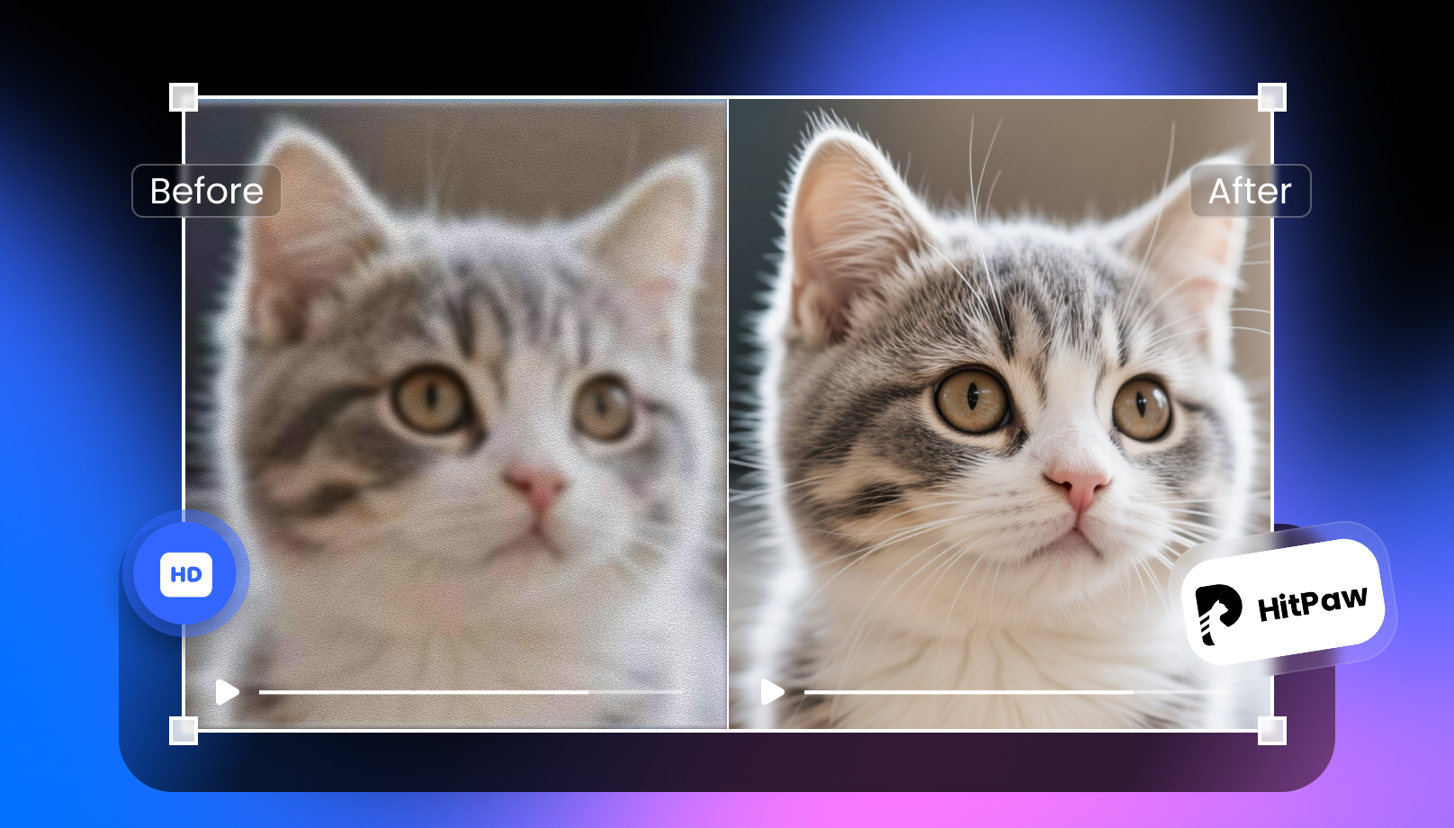 HitPaw Video Enhancer before and after comparison with AI video enhancement
