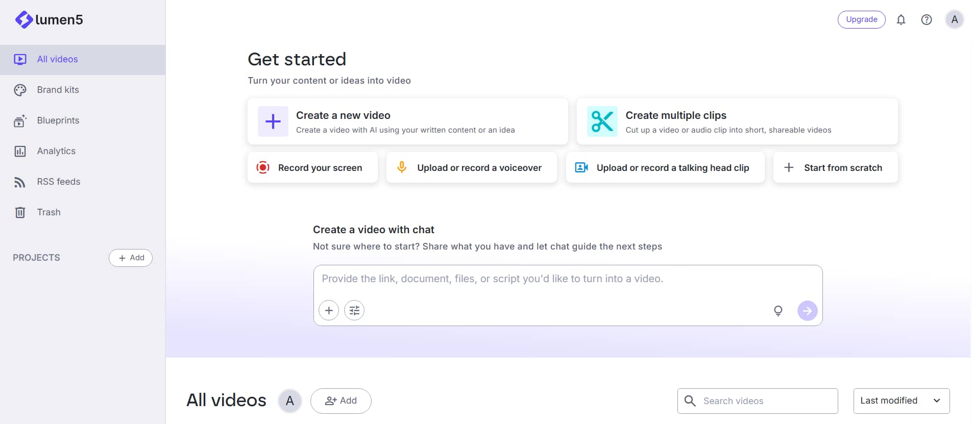 Lumen5 dashboard