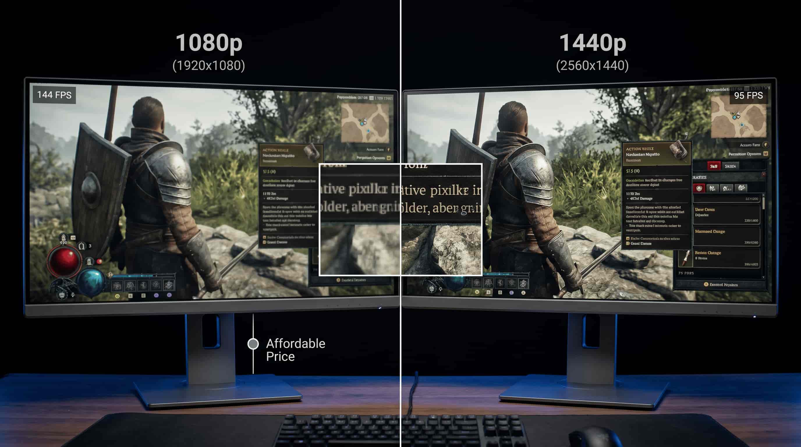 1080p vs 1440p display quality comparison screen.