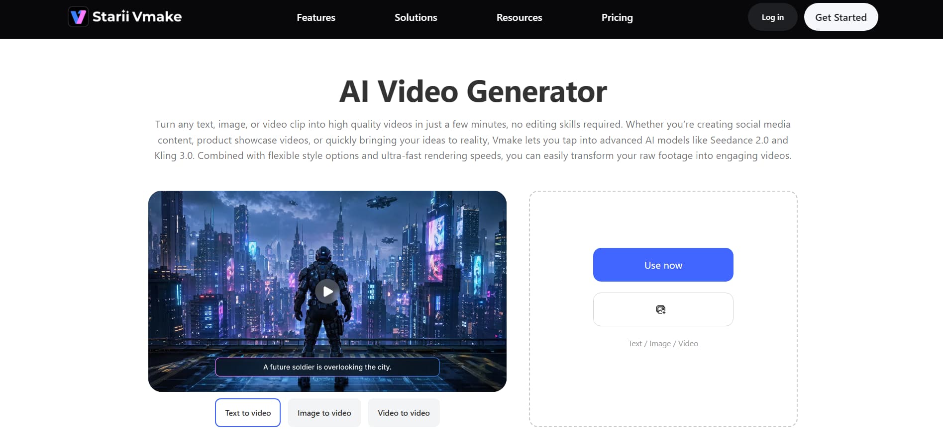 Vmake AI video generator homepage