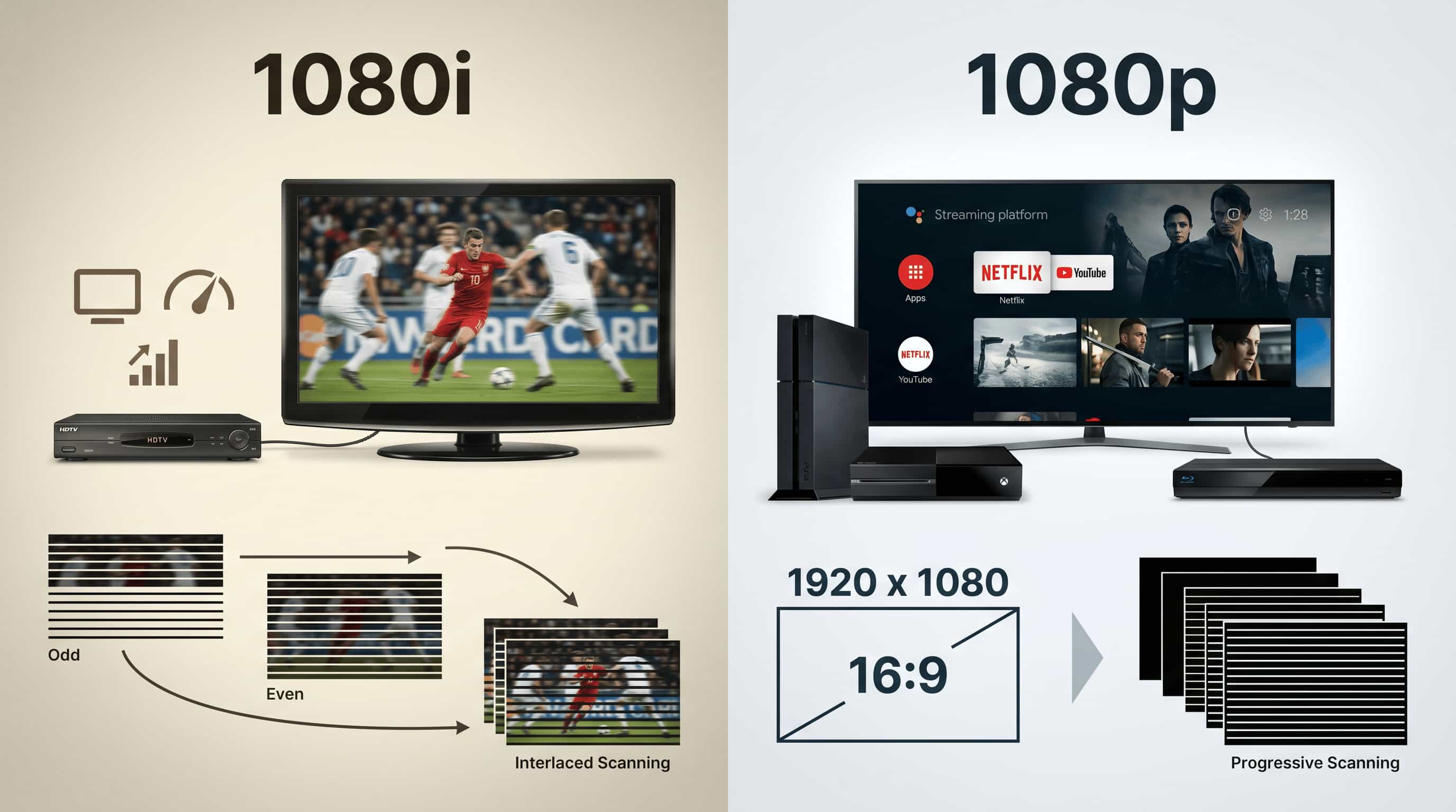 Full HD 1080i and 1080p comparison. 