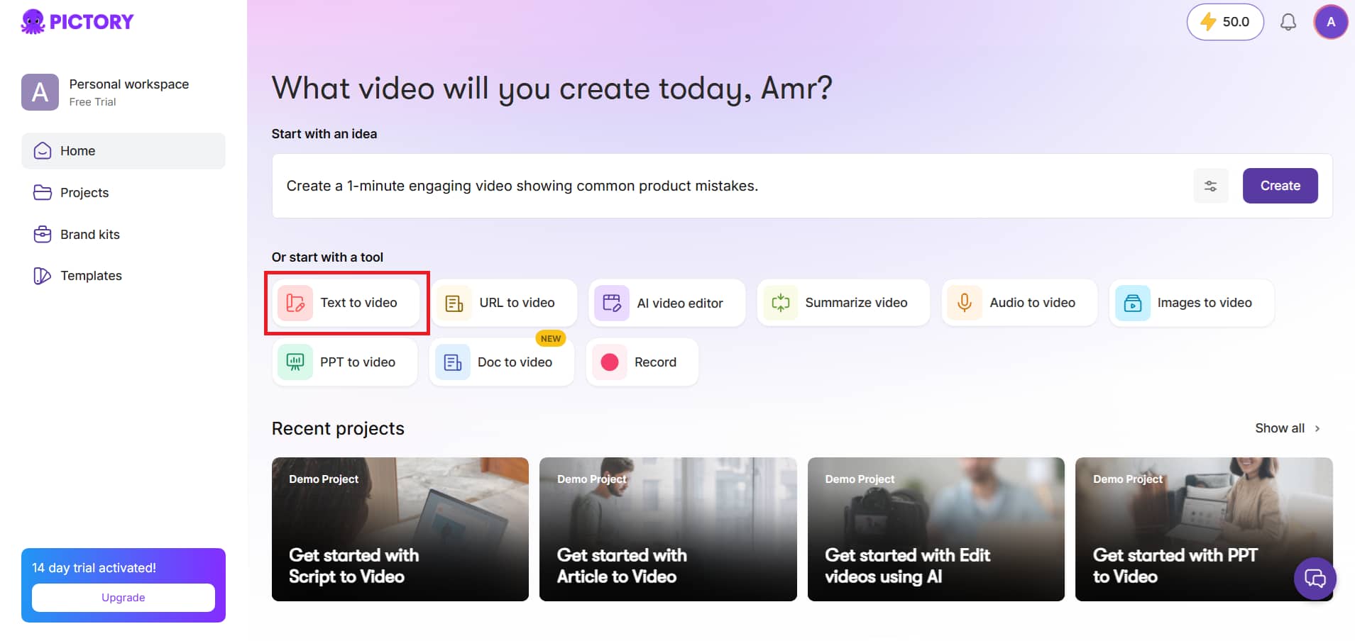 Log in to your Pictory account.