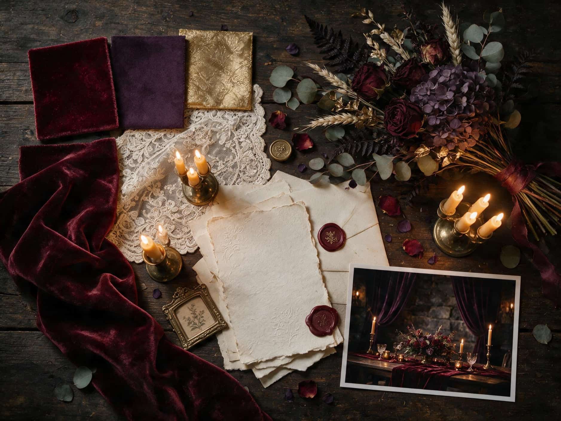 Vintage or moody wedding mood board