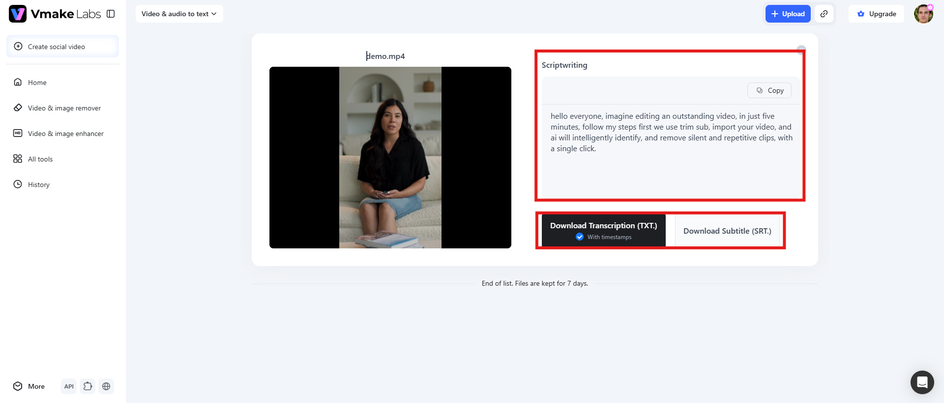 text edit, copy, and export the transcript