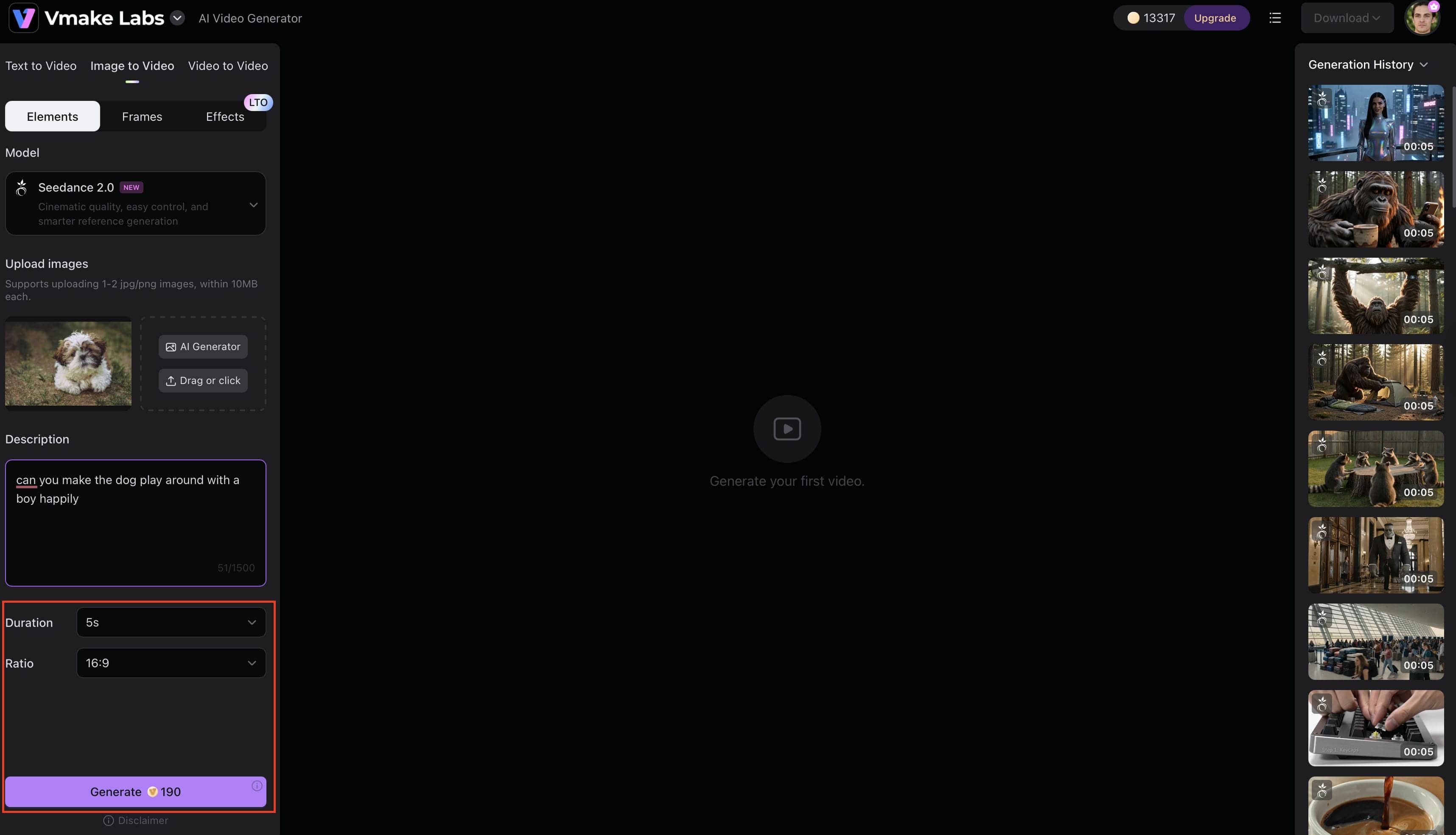 Adjust the settings and click on generate