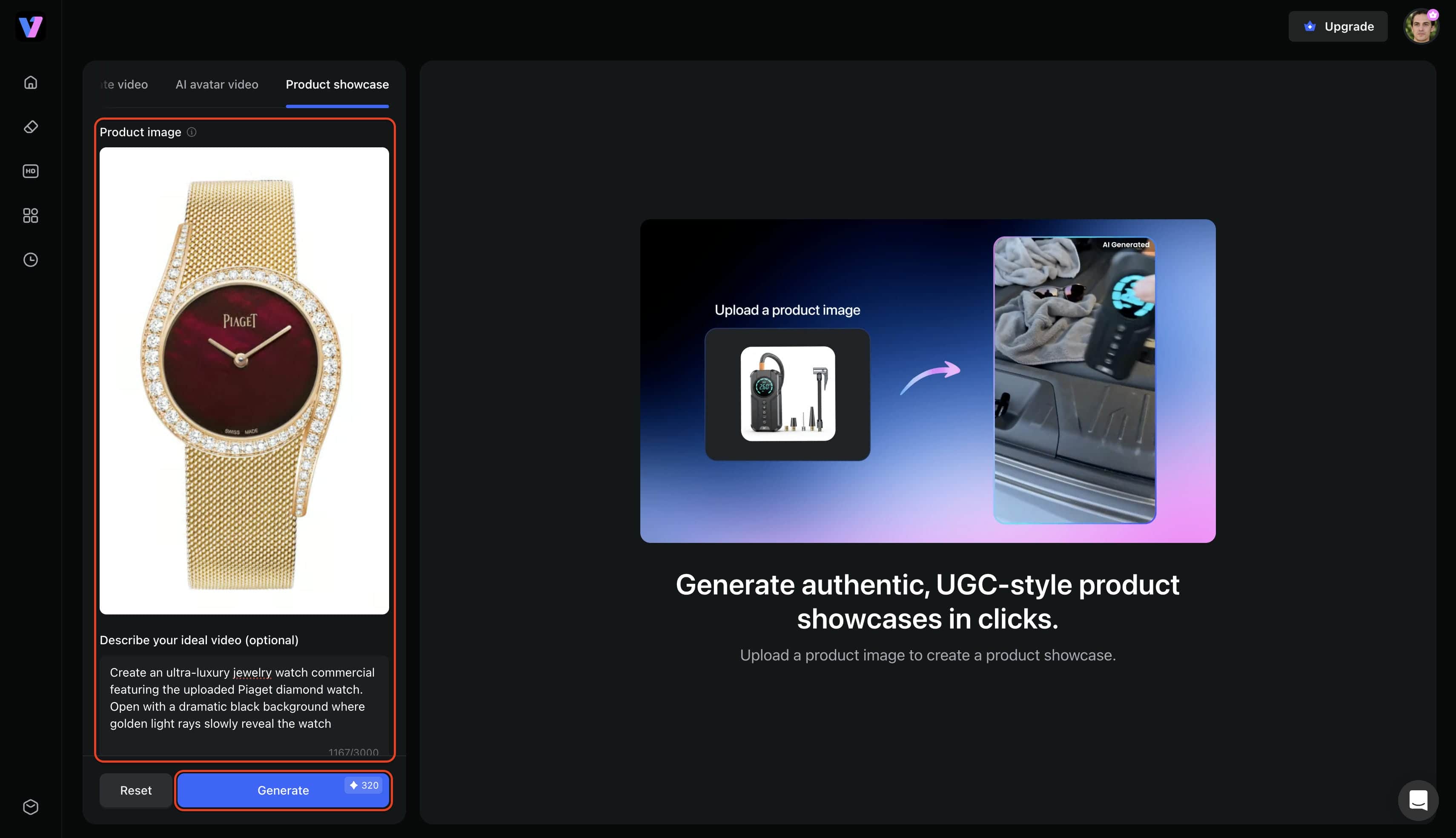 Upload the product and describe the video