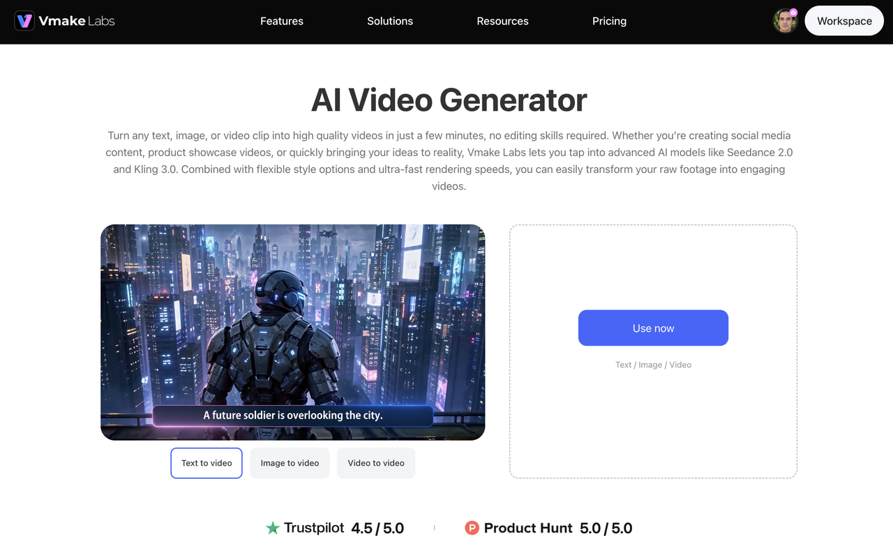 text Vmake Labs AI Video Generator