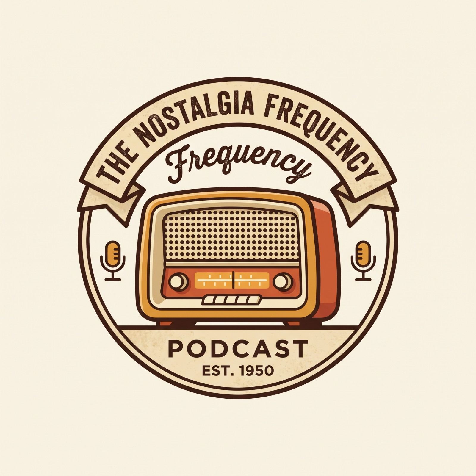 text Vintage radio-inspired podcast logo