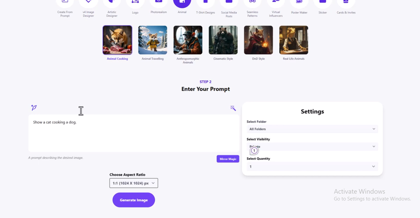 Adjust the available settings and generate the image